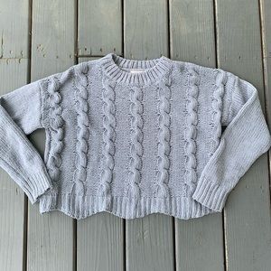 Loose knit blueish grey scalloped crop sweater